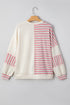 Colorblock Striped Patchwork Henley Pullover Top Exposed-Seam Drop-Shoulder